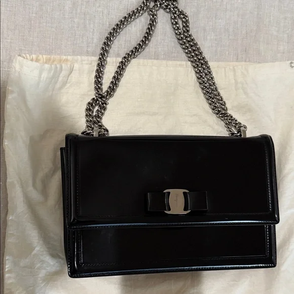 Salvatore Ferragamo Black Leather Shoulder Bag - Picture 6 of 13